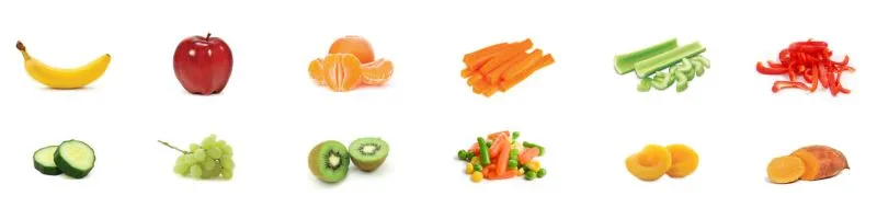 A row of fruits and vegetables 