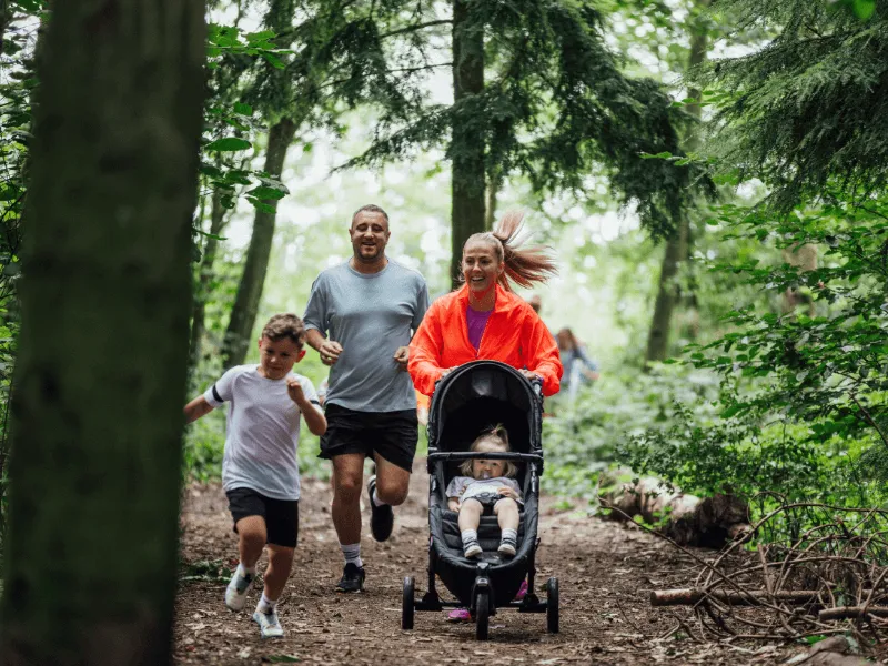 Family going on a run together