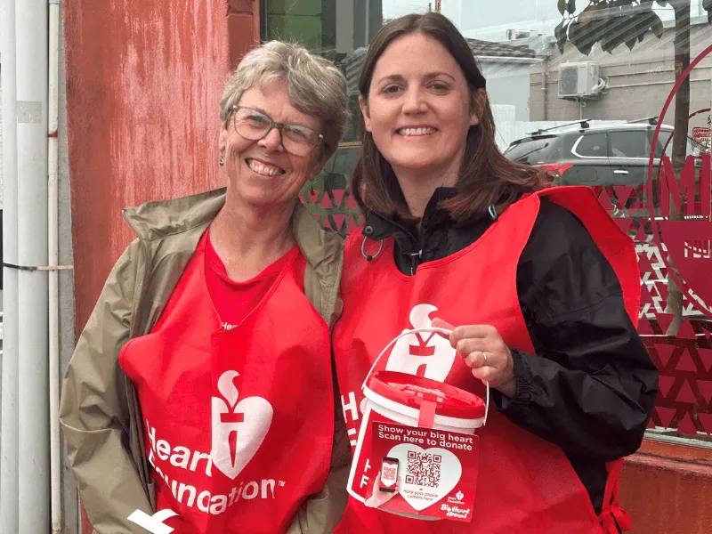 An image of two volunteers raising money for the Heart Foundation New Zealand's Big Heart Appeal