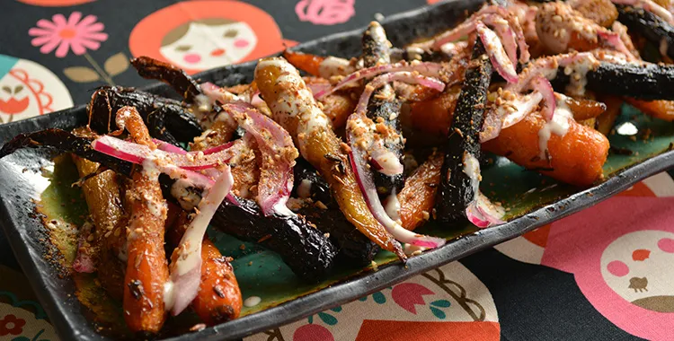 Baby carrots with quick pickled red onions and dukkah recipe