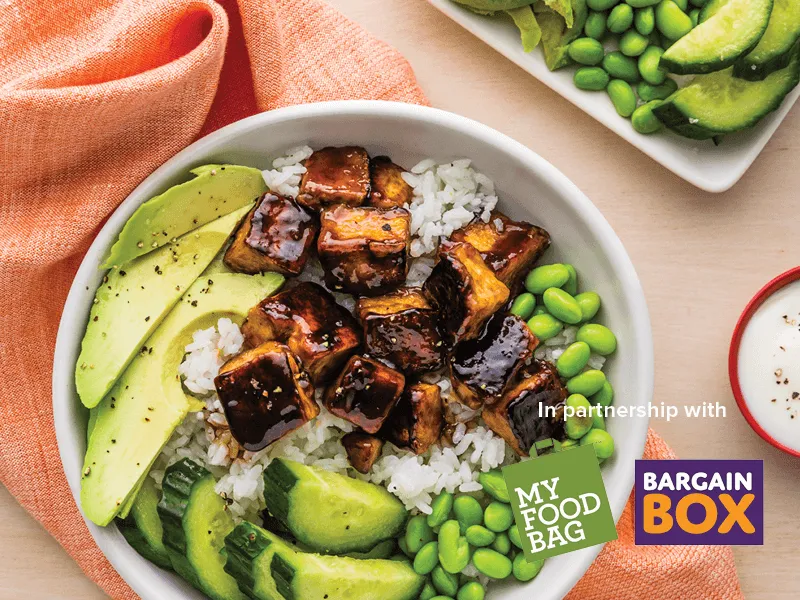 Bowl of teriyaki tofu, donburi style