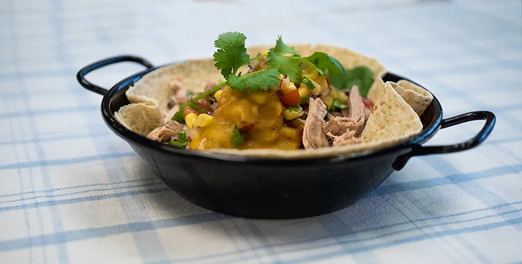 braised pork with salad in wholemeal wrap