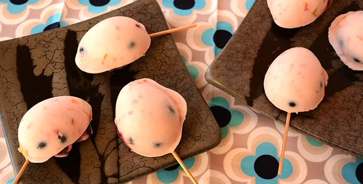 Frozen yoghurt and fruit egg shaped ice blocks
