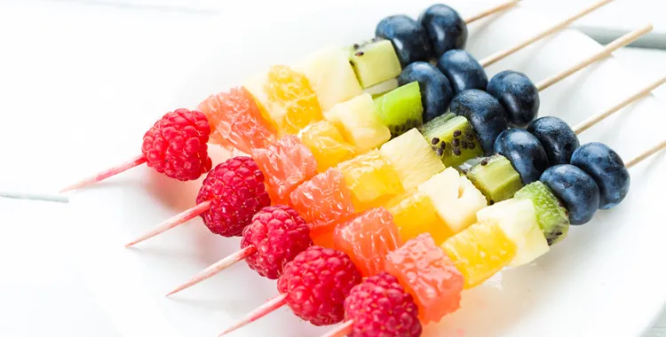 Rainbow fruit kebabs