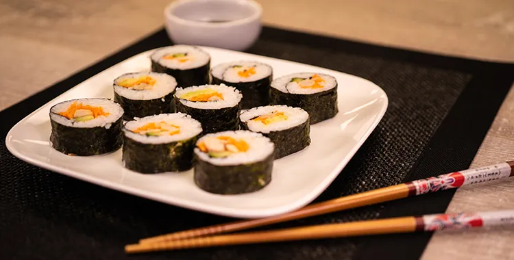 Sushi made at home on a plate