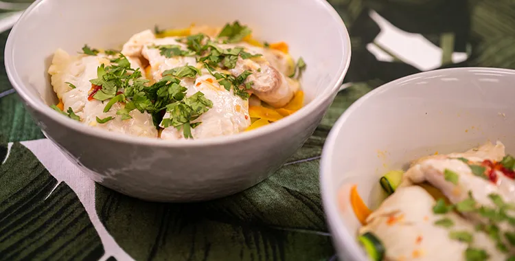 Tasty fish and vegetables with Thai dressing