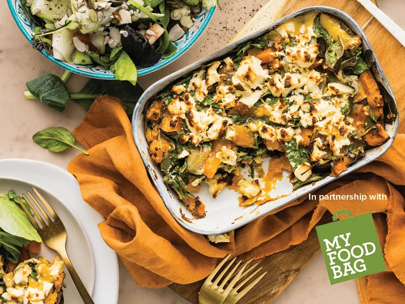 Smoky Paprika, Feta & Pumpkin Frittata in a ceramic tray