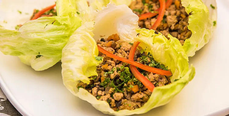 Chinese spiced pork and vegetables in a lettuce cup