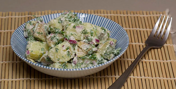 potato salad with gherkins and red onion