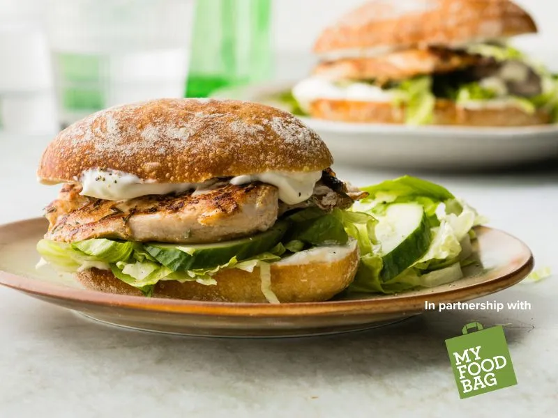 grilled chicken burger served on a plate