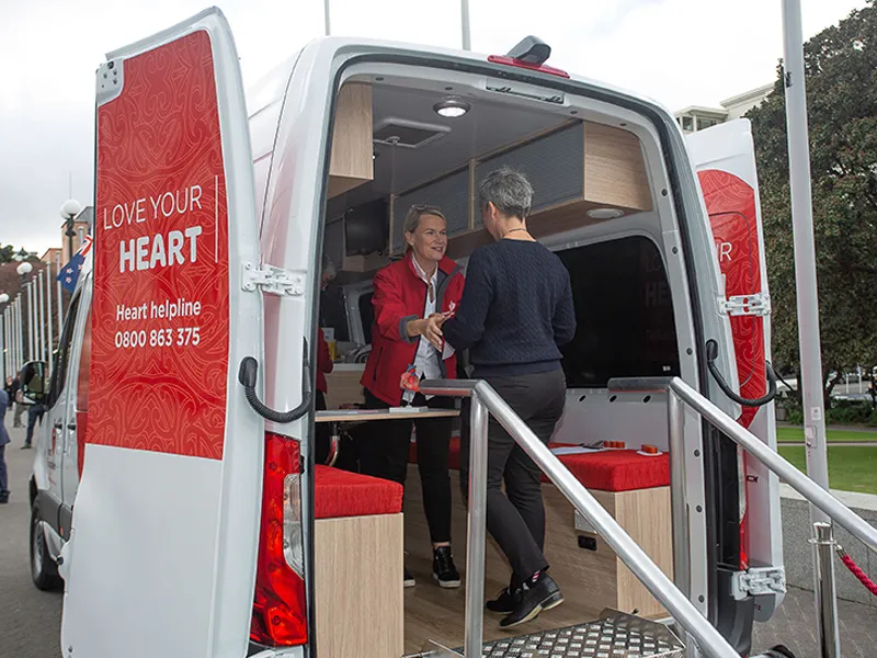 Two Heart Foundation nurses in the Heart Foundation van.
