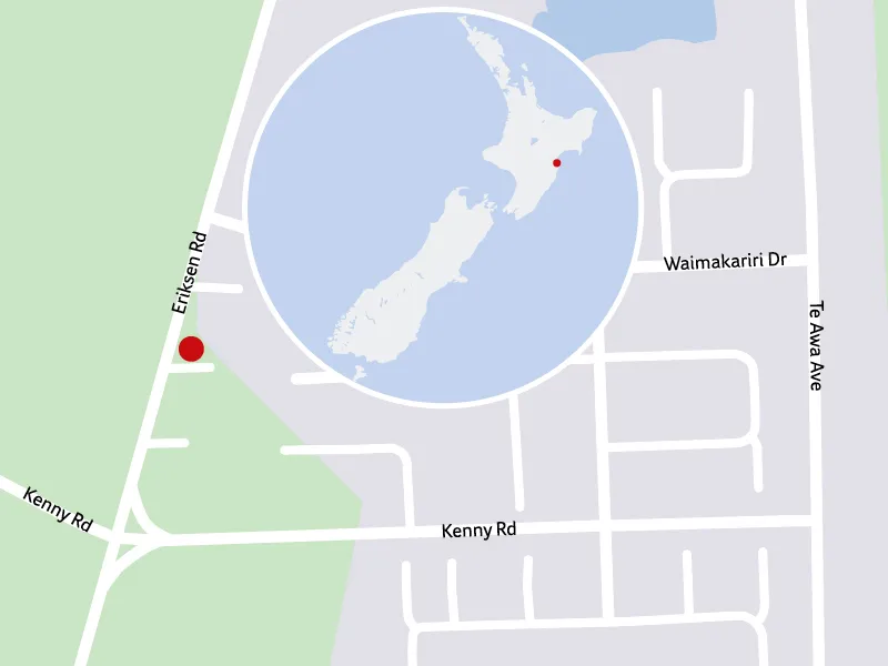 Stylised map showing the first-prize Napier home location near Kenny Road and Eriksen Road.