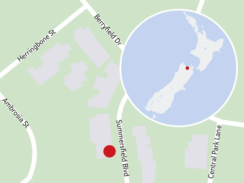 Map showing the location of the Heart Foundation Home Lottery 162 first prize three-bedroom house in Richmond, Nelson near Summersfield Boulevard and local streets.