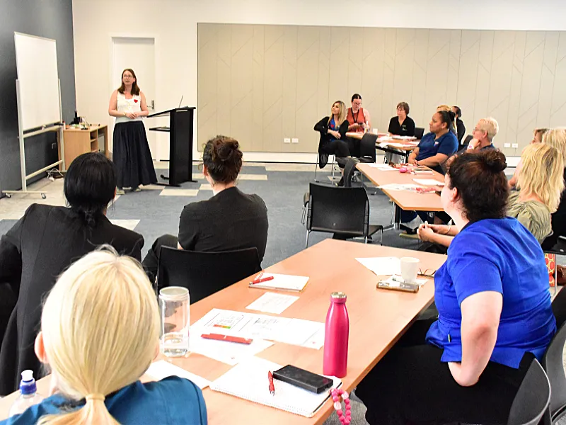 Heart Foundation clinical nurse specialist presenting cardiac education workshop to nurses and health professionals in New Zealand.