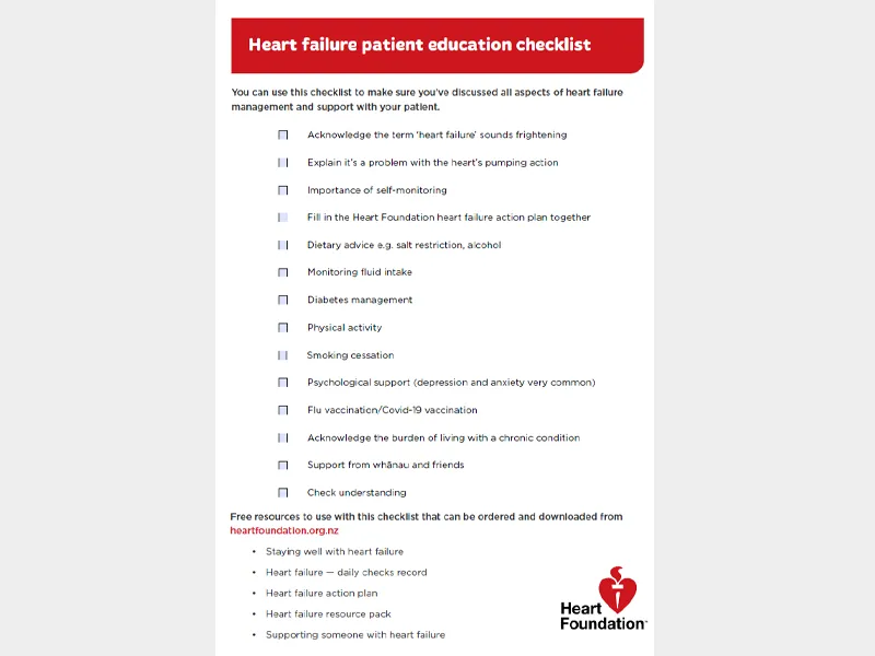 Cover of the heart failure patient education checklist
