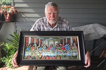 Weaving tapestries has helped Jim cope with several near-death experiences, including a 98% blocked coronary artery