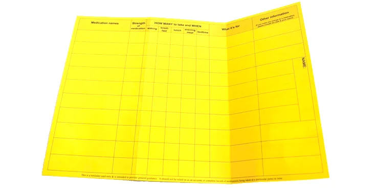 Yellow card for medication