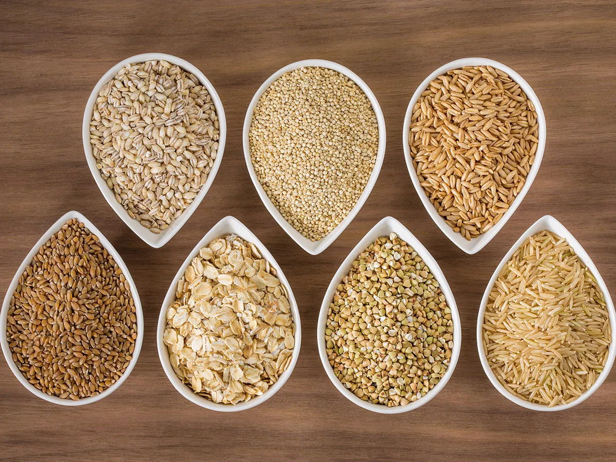 Whole grains in bowls on a table