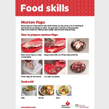 Mutton flaps are popular amongst Pacific families but they contain a lot of unhealthy fat. This recipe card shows how to prepare this dish more healthily.