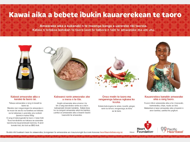 Cover image for the heart health resource - easy ways to reduce salt, Kiribati version.