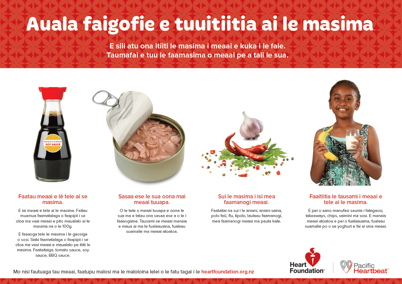 Cover image for the heart health resource - easy ways to reduce salt, Samoan version.