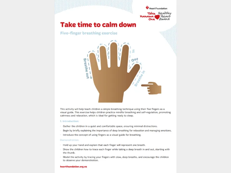 Take time to calm down: five-finger breathing activity to help children practise mindful breathing and relaxation.