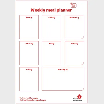 Free printable weekly menu planner template with 7 days and a grocery list section.