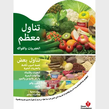 The Heart Foundation's interpretation of the traditional food pyramid, focusing on heart health. This resource has been translated into Arabic.