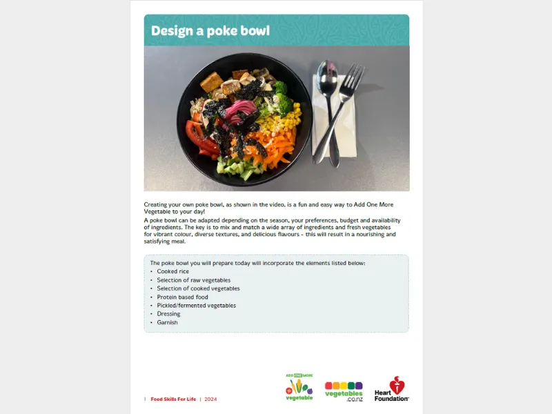 Instructions for Design a poke bowl activity, part of the Add one more vegetable series