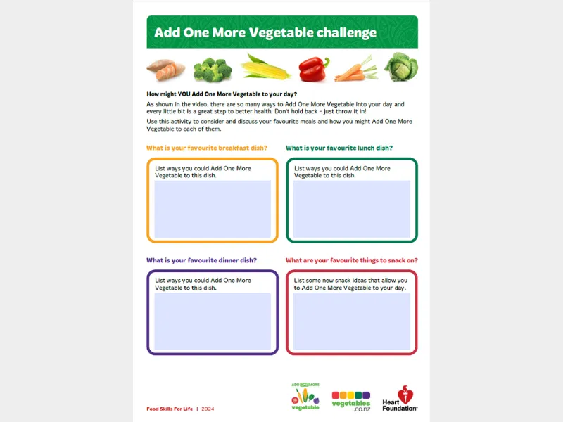 Activity sheet for the Add one more vegetable series.