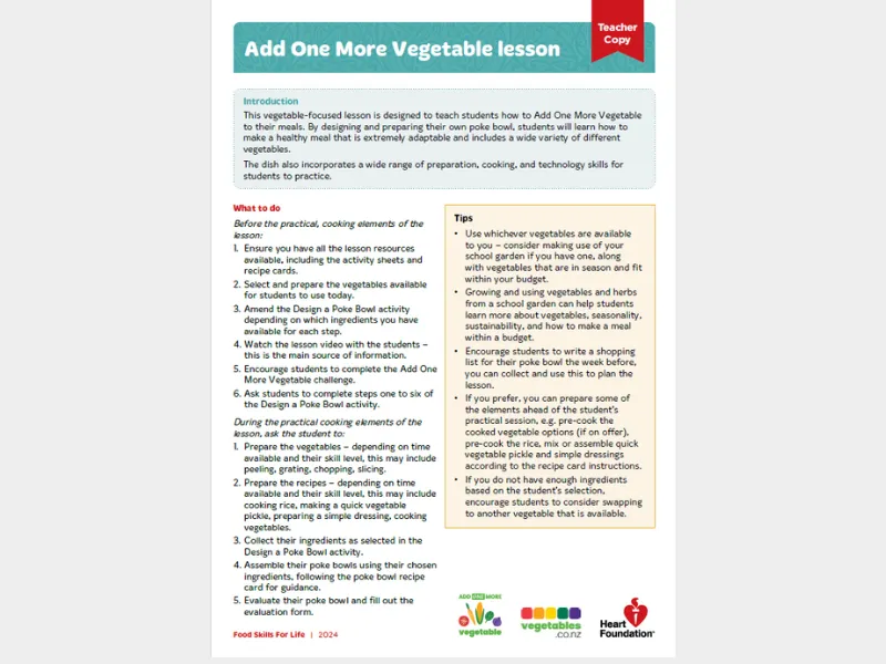 Teacher resource for the Add one more vegetable lesson plan