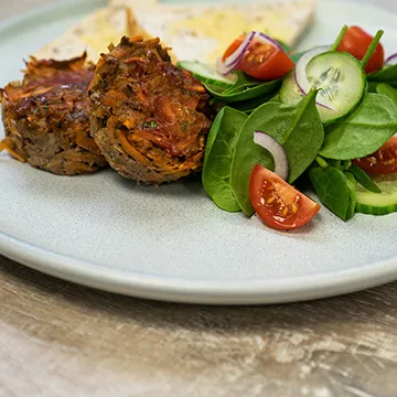 mini muffin-cup meatloaf with salad