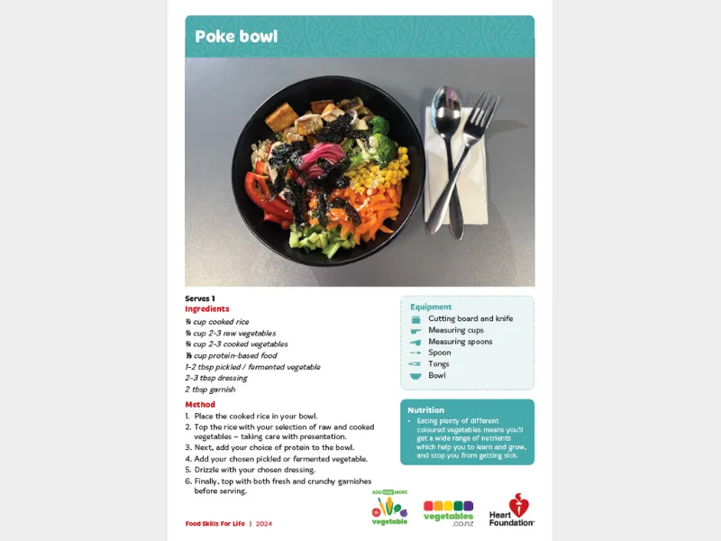 Poke bowl recipe card for the Add one more vegetable series.