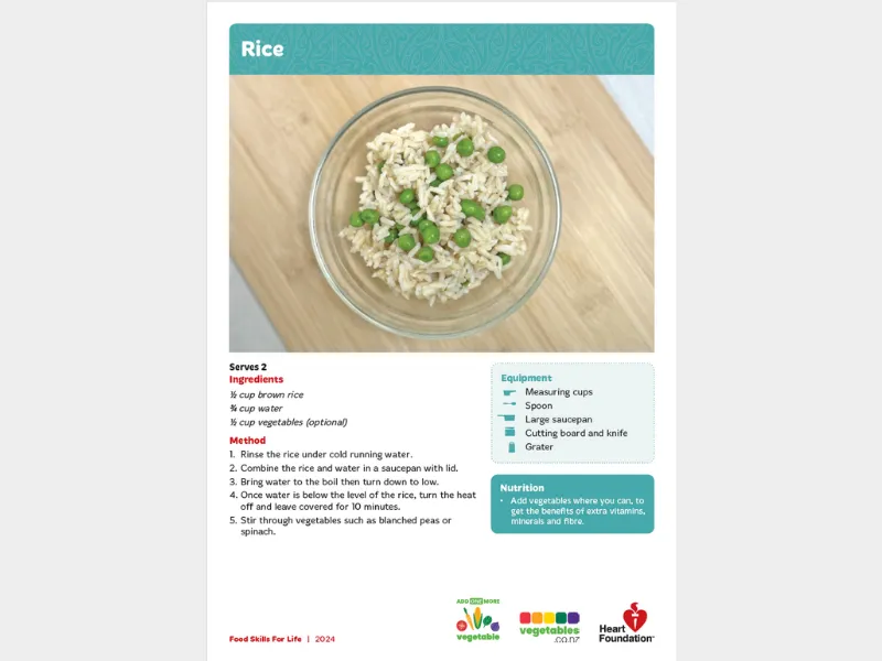 Rice recipe card for the Add one more vegetable series.